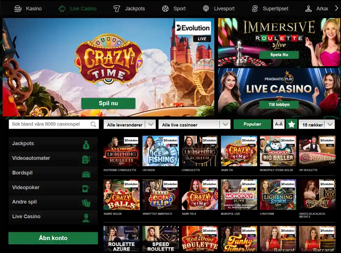 Mr Vegas bemandede casinoborde kategori og spil ved bemandede casinobordefilter